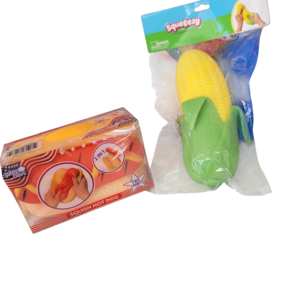 Squeezy Squish Sunny Days Toy Bundle Kids 5" Multicolor New Hot Dog Corn 2pc